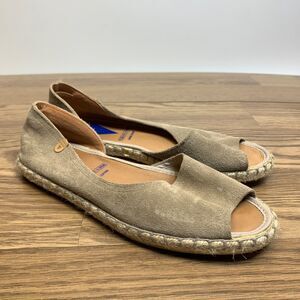 Verbenas Espadrilles Cruz Suede Flats Size 40 Tan Leather Peep Toe‎ Shoes Spain